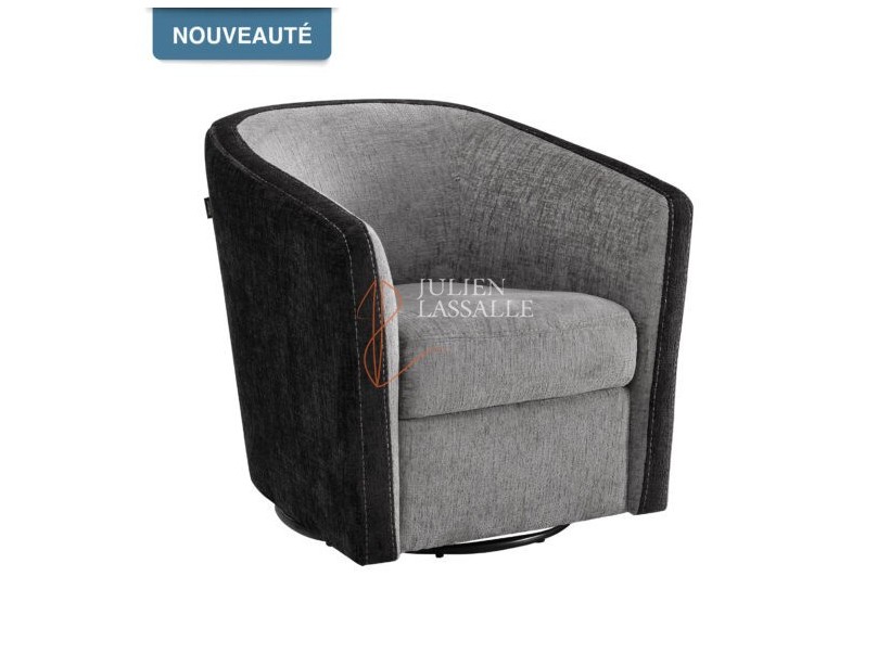 Fauteuil Caméléon pivotant tissus chenillé gris anthracite & carbone