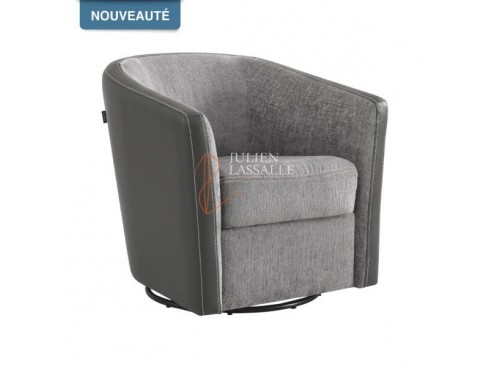 Fauteuil Cameleon pivotant tissu chenillé & cuir synthétique gris anthracite