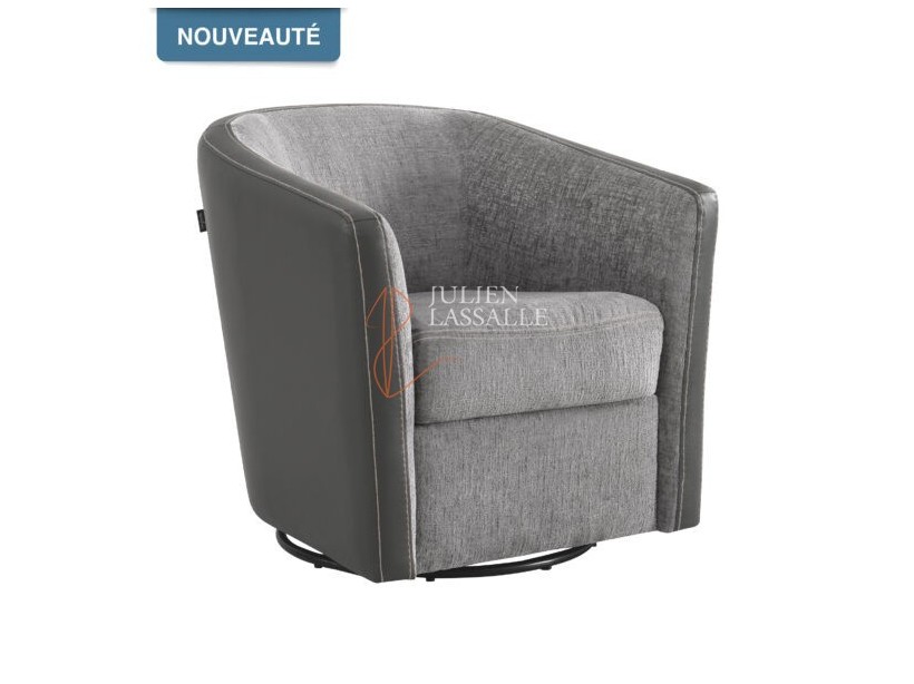 Fauteuil Cameleon pivotant tissu chenillé & cuir synthétique gris anthracite