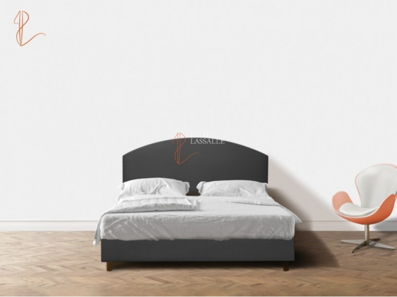 Tête de lit personnalisée Jade, forme arrondie, finition toile tendue.