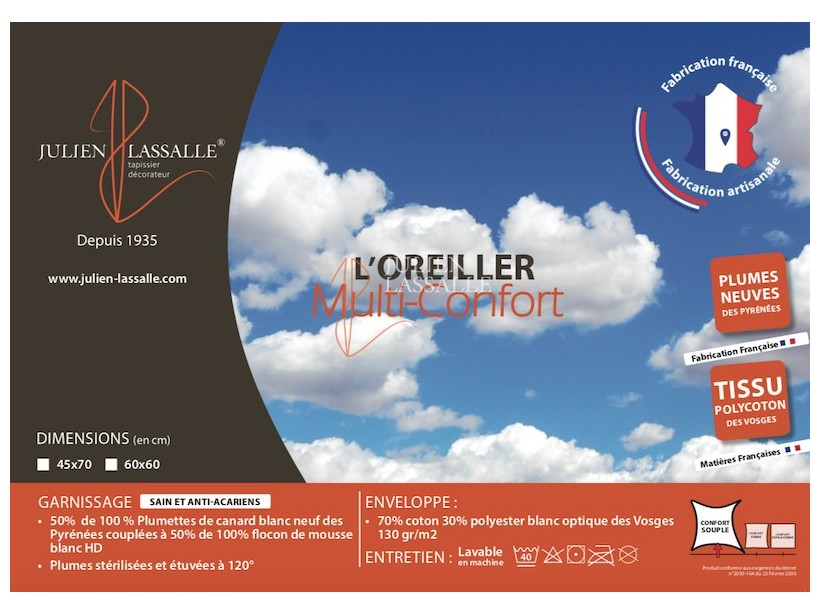 Oreiller plumes et mousse Multi-confort