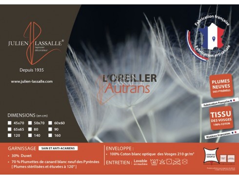 Oreiller Autrans 100% naturel - 30% duvet - 70% plumettes