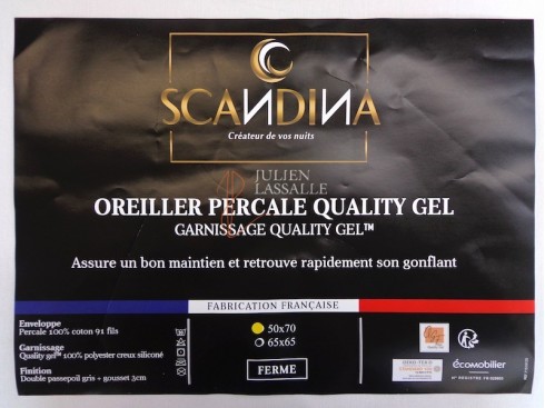 Oreiller en percale de coton garnissage micro-fibres sensation duveteuse
