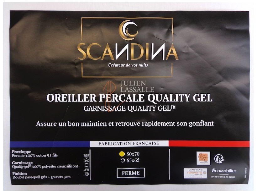Oreiller en percale de coton garnissage micro-fibres sensation duveteuse