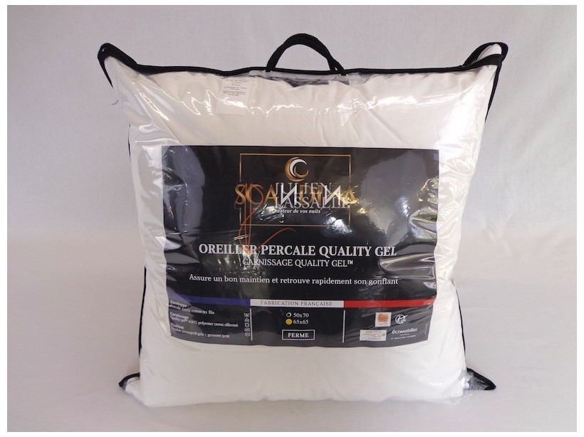 Oreiller en percale de coton garnissage micro-fibres sensation duveteuse