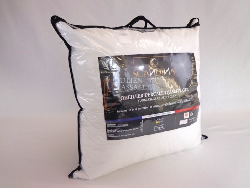 Oreiller en percale de coton garnissage micro-fibres sensation duveteuse