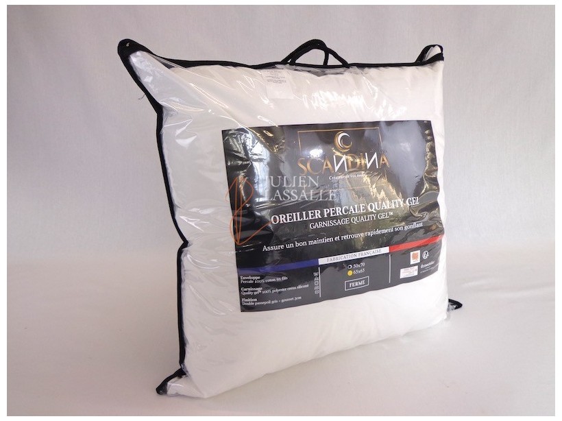 Oreiller en percale de coton garnissage micro-fibres sensation duveteuse