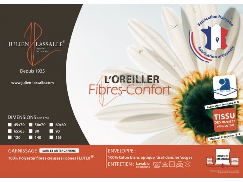 Oreiller Fibres-confort enveloppe 100% coton